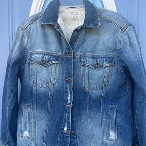 Sneak Peek Sherpa lined denim jacket distressed size S